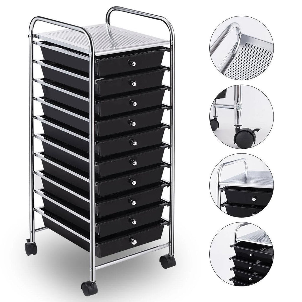 10 Drawer Rolling Storage Cart Organizer Black D4744