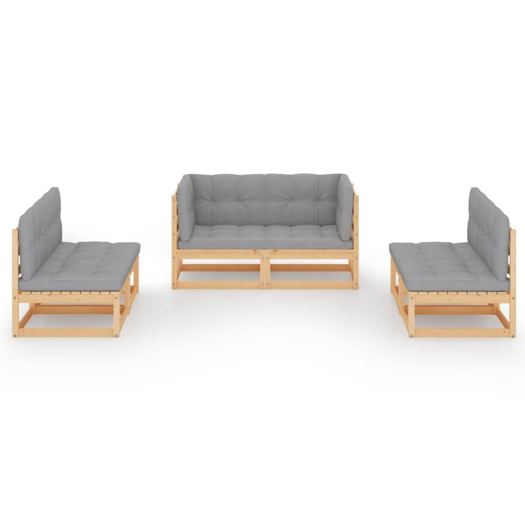 6 Piece Gray Cushioned Pinewood Sectional Sofa Set T368