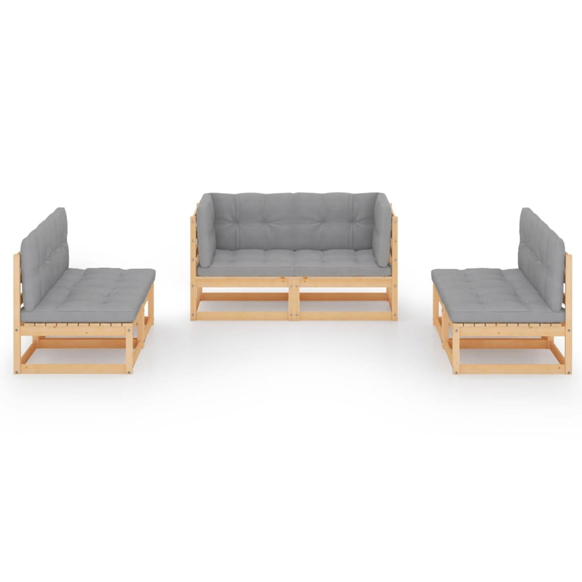 6 Piece Gray Cushioned Pinewood Sectional Sofa Set T368
