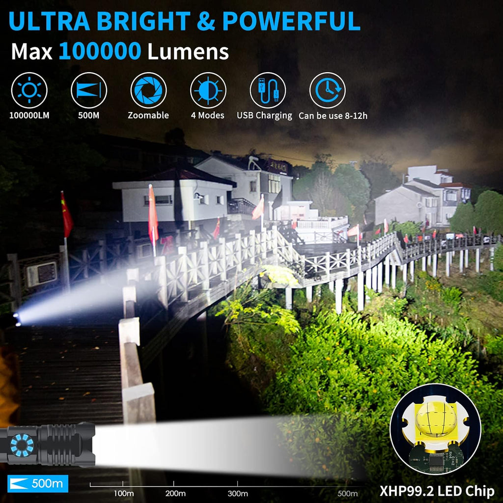 Rechargeable Tactical LED Flashlight, Zoomable Handheld X316593
