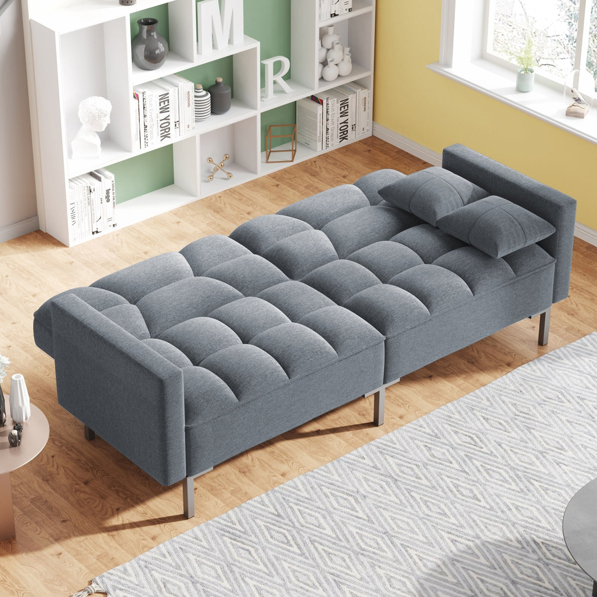 Dark Gray Linen Convertible Folding Futon Sofa Bed V712