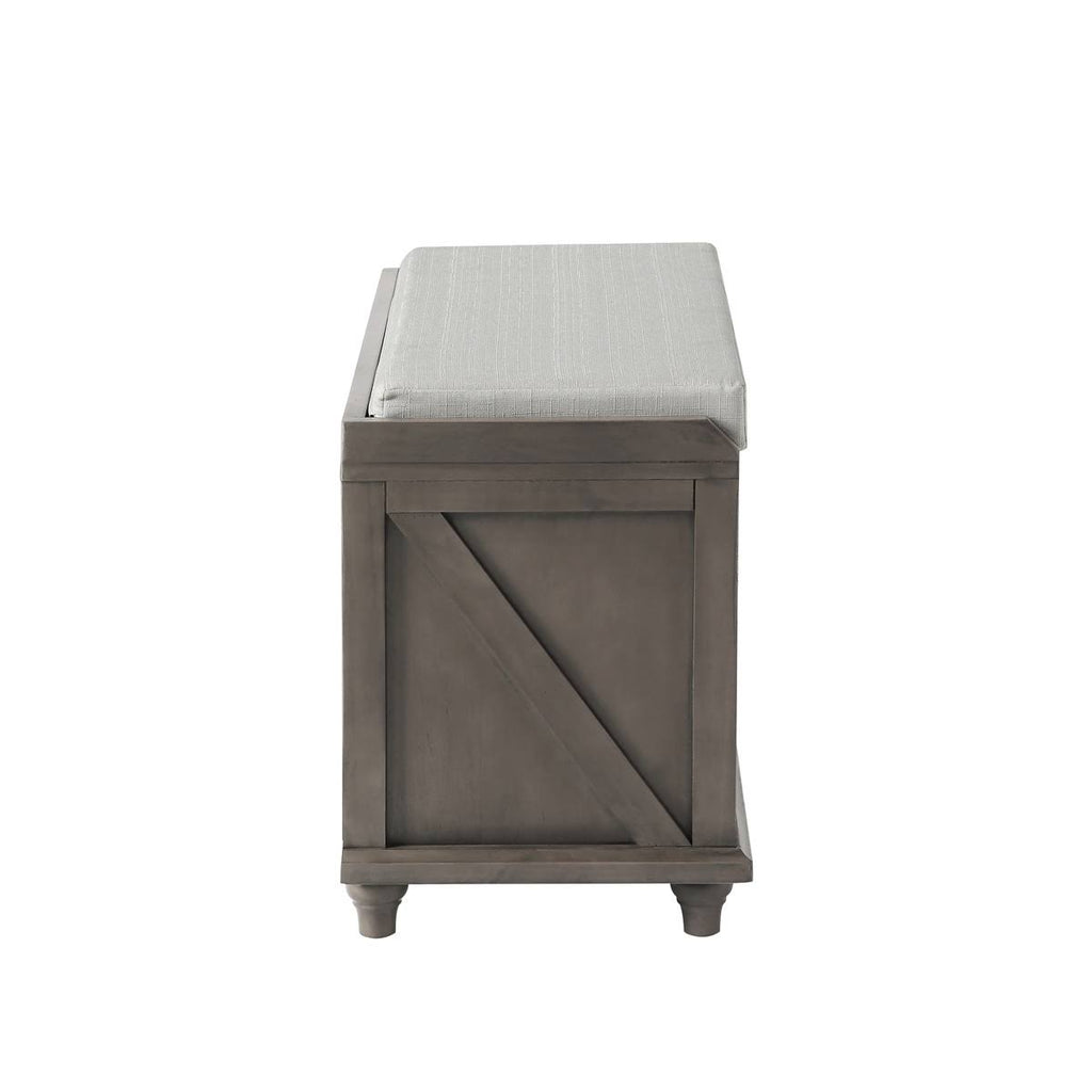 White Wood Storage Bench with 2 Woven Baskets M606377