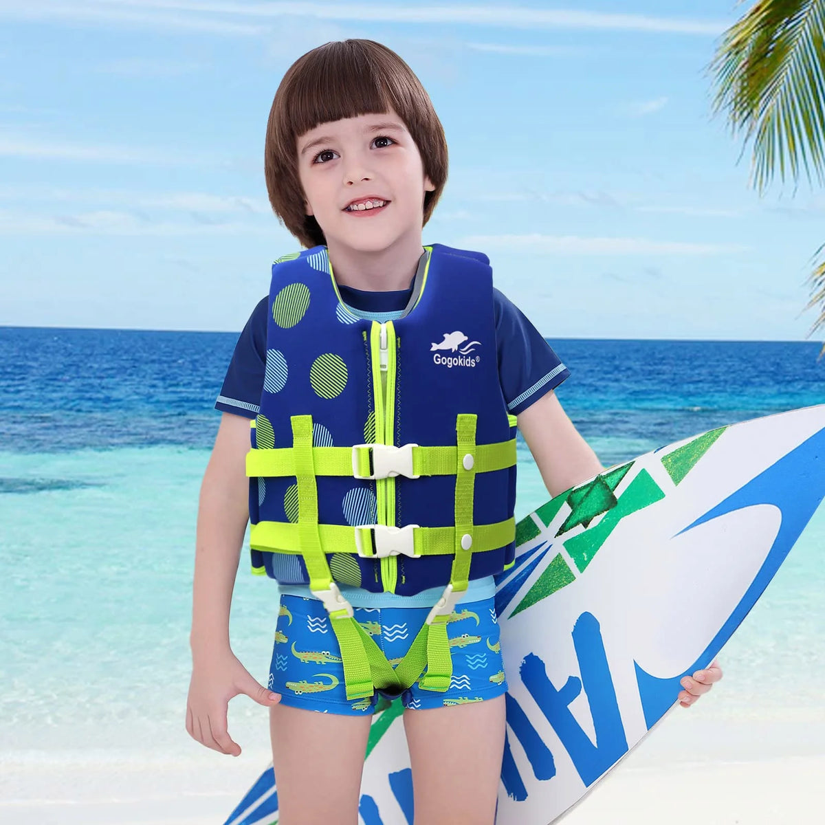 Blue Inflatable Kids Life Jacket with Adjustable Safety Strap E749