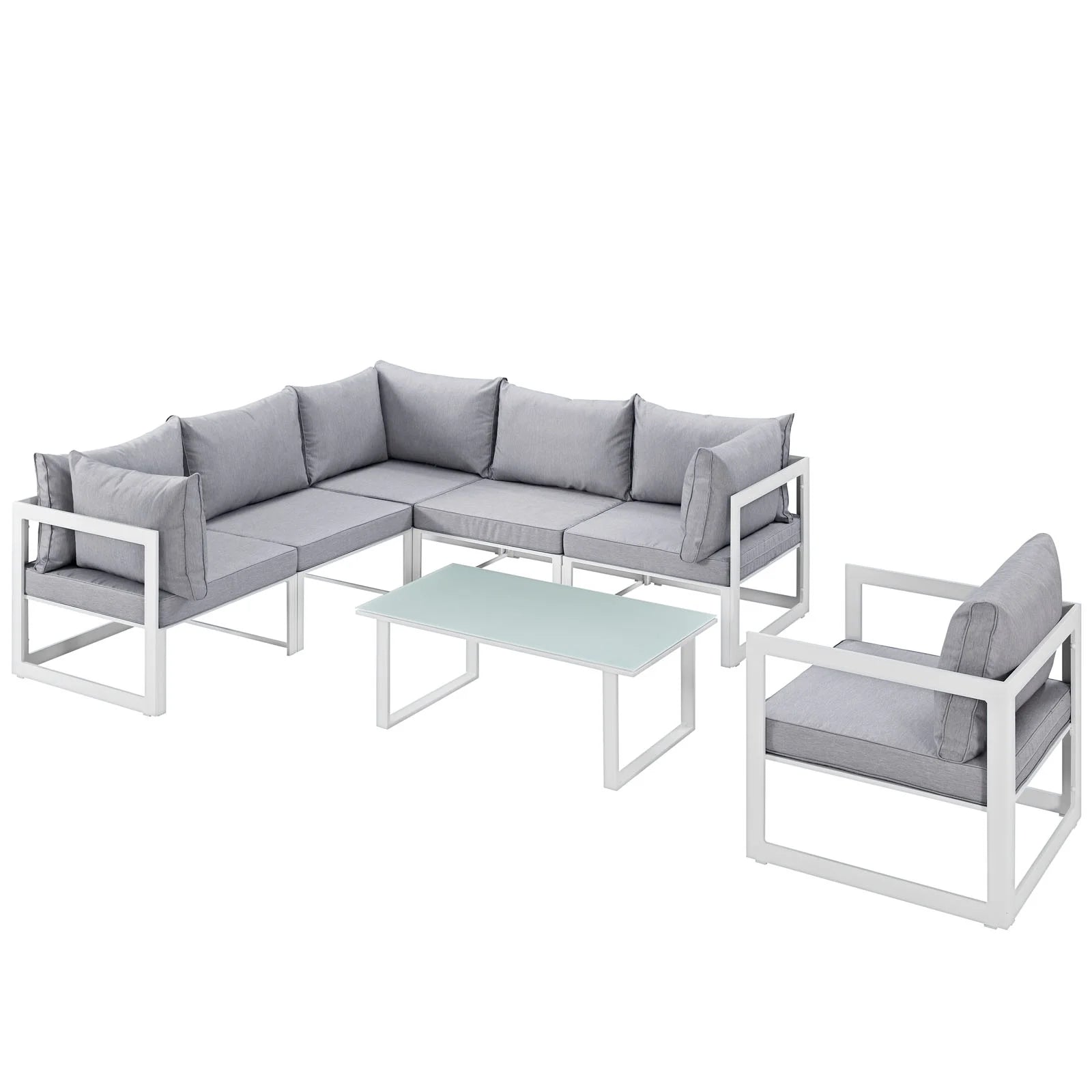 White Grey Fabric Outdoor Patio Sectional Sofa Set C6856