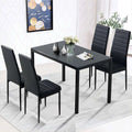 5 Piece Dining Table Set with Tempered Glass Table and 4 Faux Leather Chairs C5909