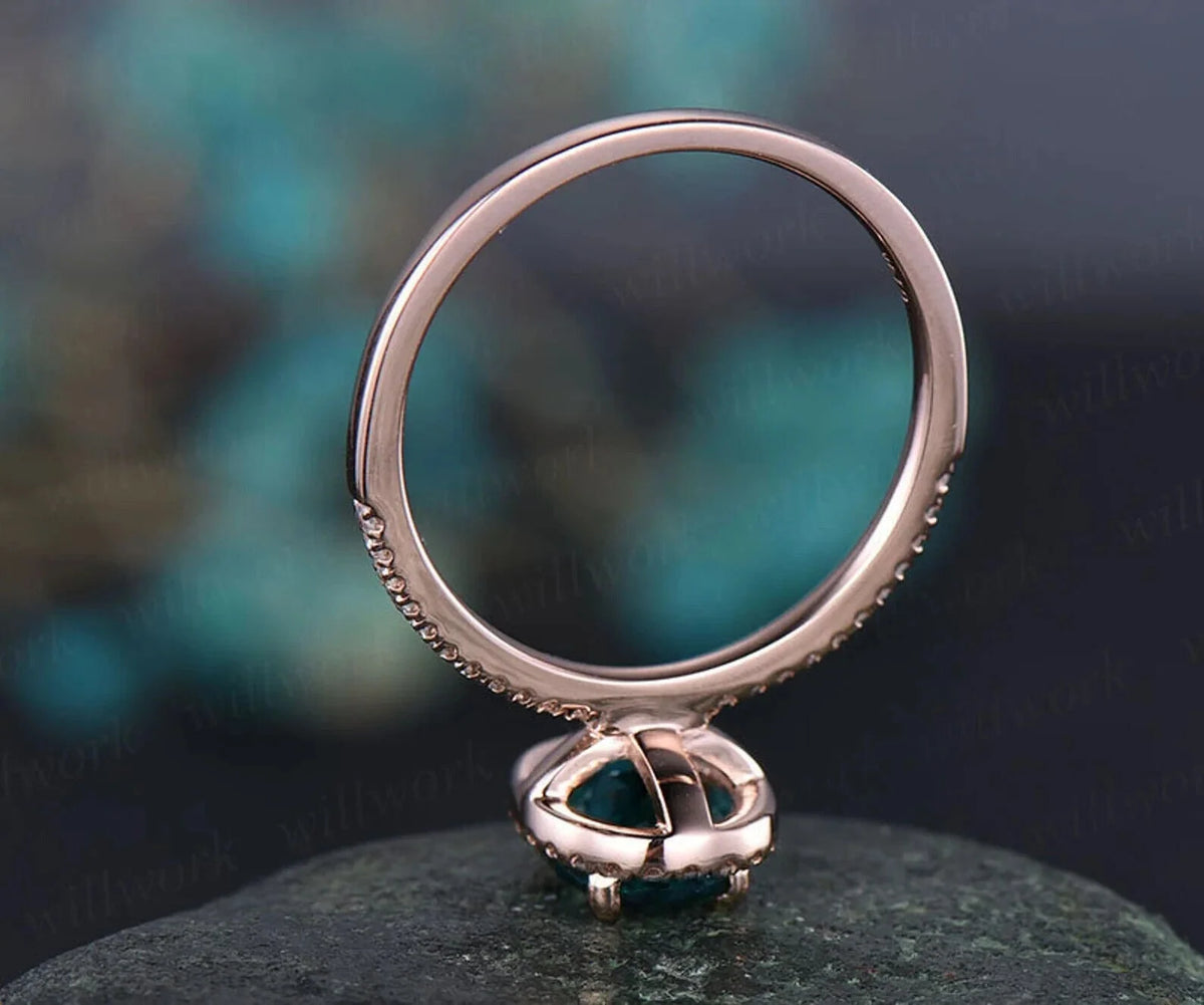 Oval Alexandrite Ring 14k Rose Gold Halo Ring T656737