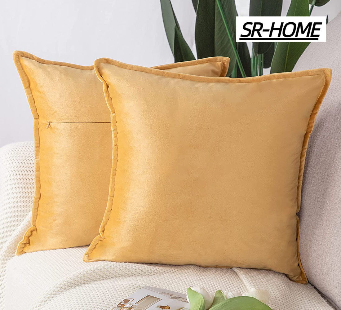 Set of 2 Velvet Decorative Throw Pillow Covers with Fringe Cushion Case E17501