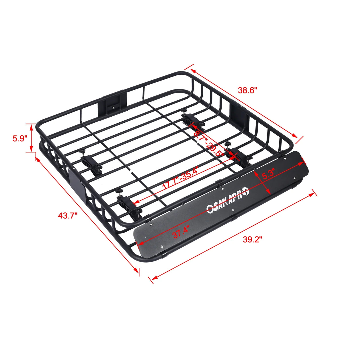 Rooftop Cargo Carrier Basket, 43" Black Steel Roof Rack L275
