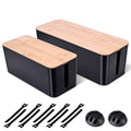 2 Pack Large Wooden Style Cord Organizer Box (Black) D91271
