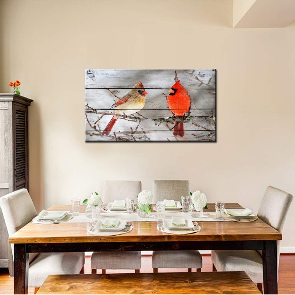 Framed Canvas Wall Decor Red Birds Painting 20x36inches Pack of 2 L3594
