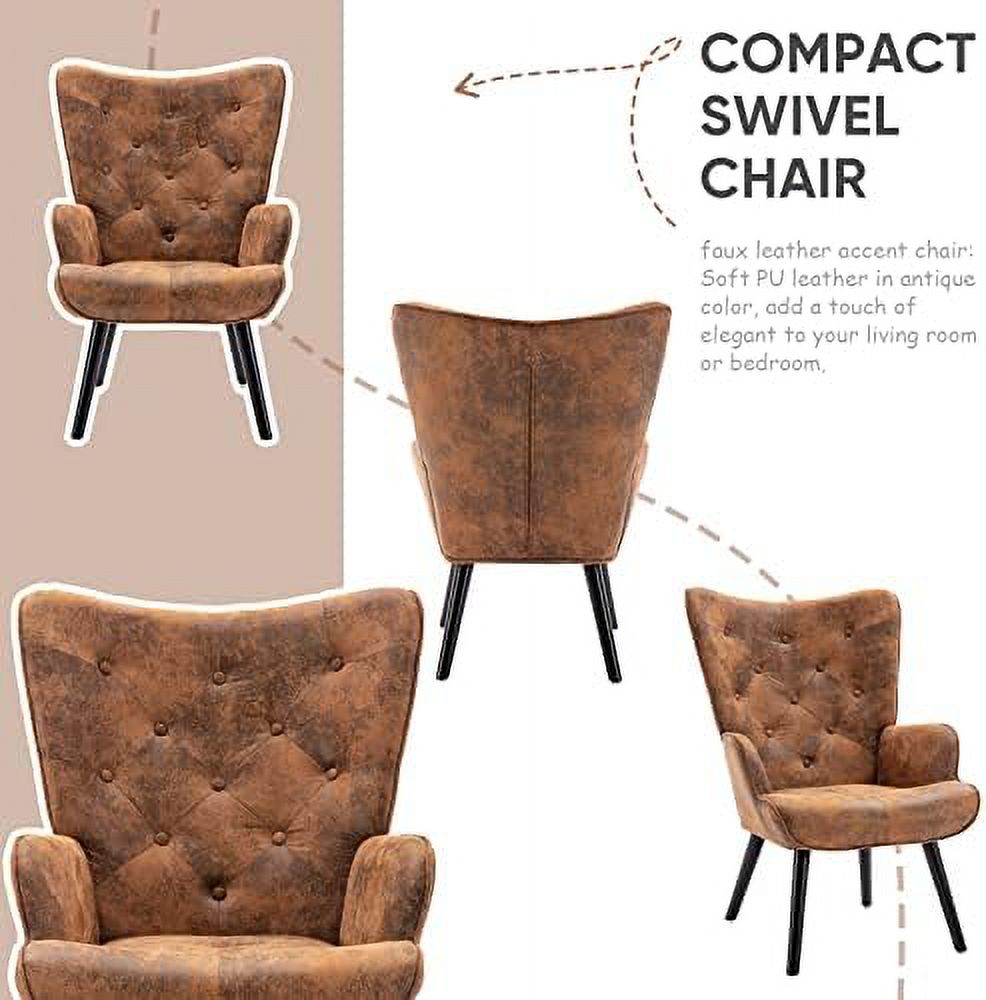 Accent Chairs Set, Mid-Century Modern Wingback Armchairs, Microfiber Cushioned E158