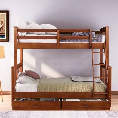 Twin Over Full 2 Drawer Bunk Bed Walnut K546