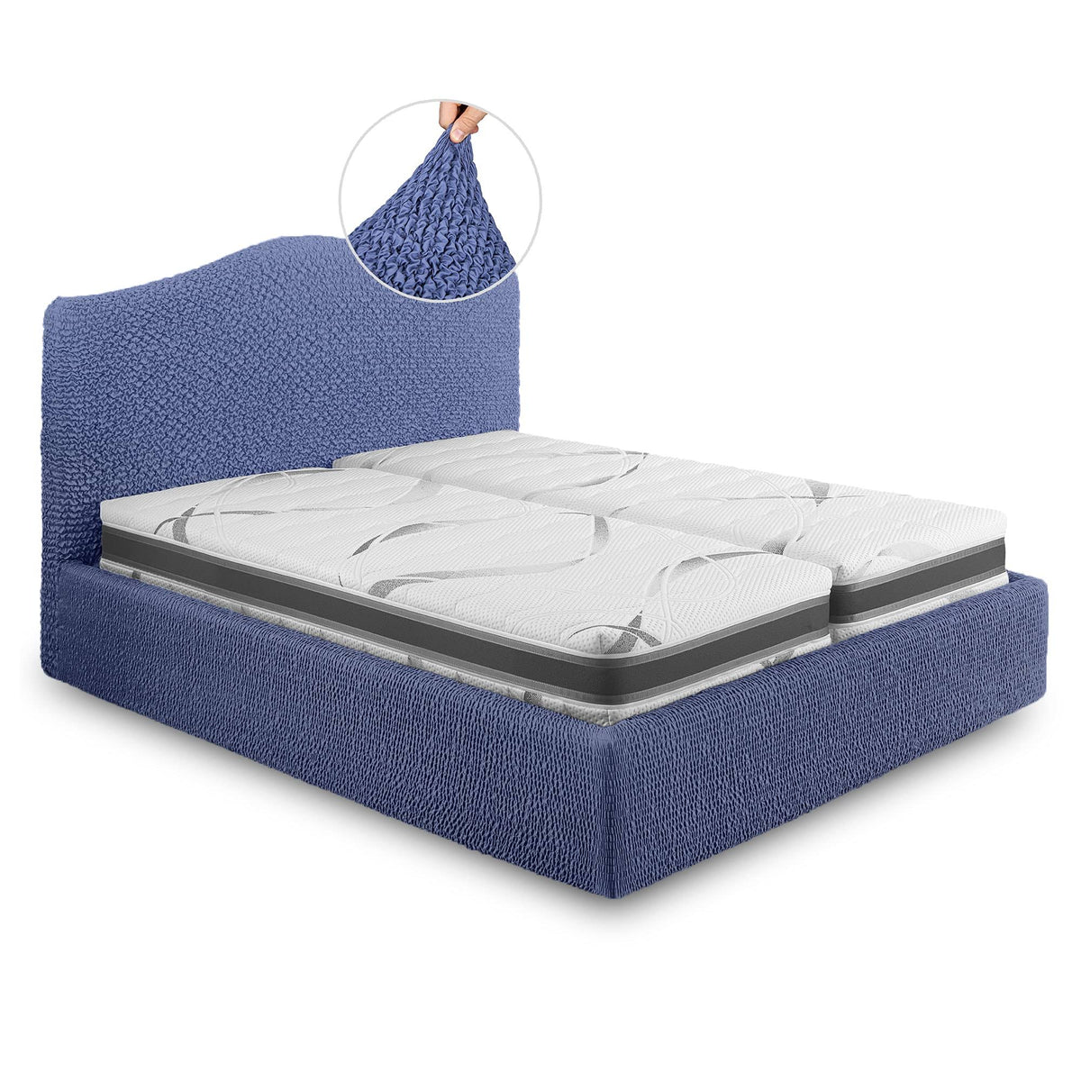 Blue Microfibra Bed Headboard and Frame Cover R300799
