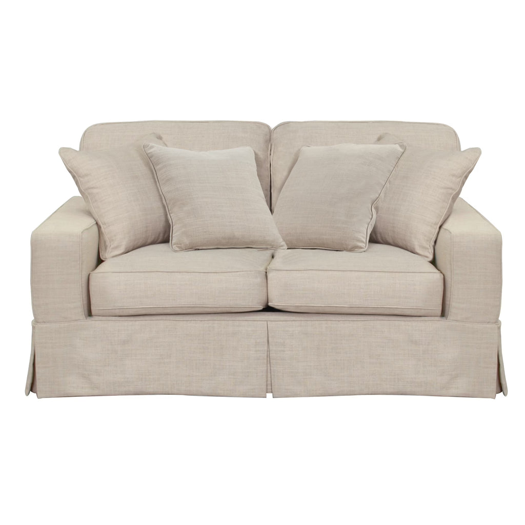 Linen Beige Fabric Slipcovered Loveseat T3010