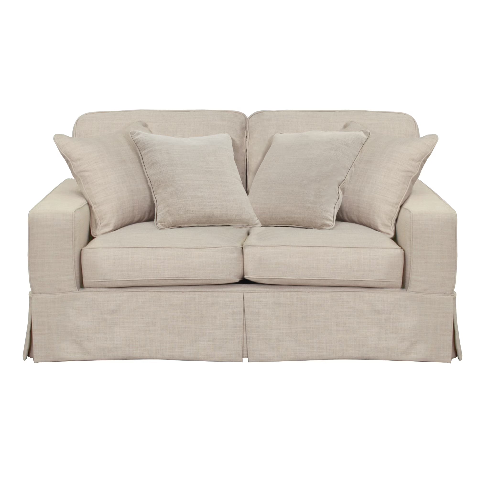 Linen Beige Fabric Slipcovered Loveseat T3010