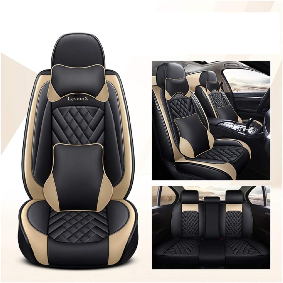L-Black-Beige 5 Seats Full Set Car Seat Covers F139389