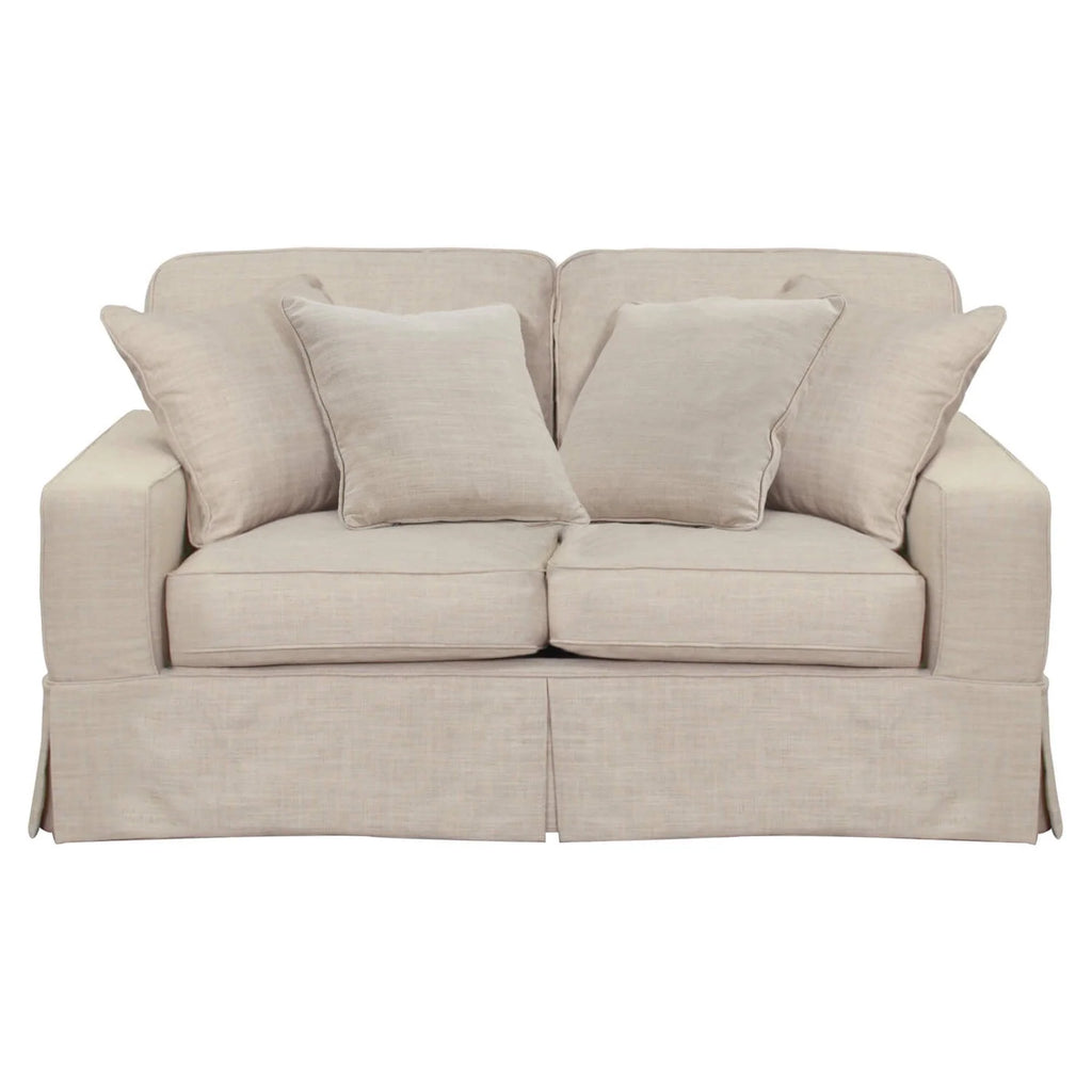 Linen Beige Fabric Slipcovered Loveseat T3010