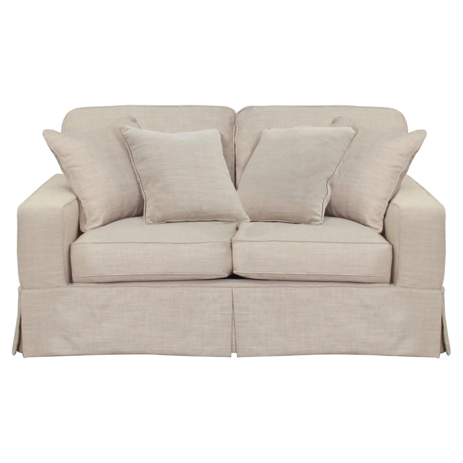 Linen Beige Fabric Slipcovered Loveseat T3010