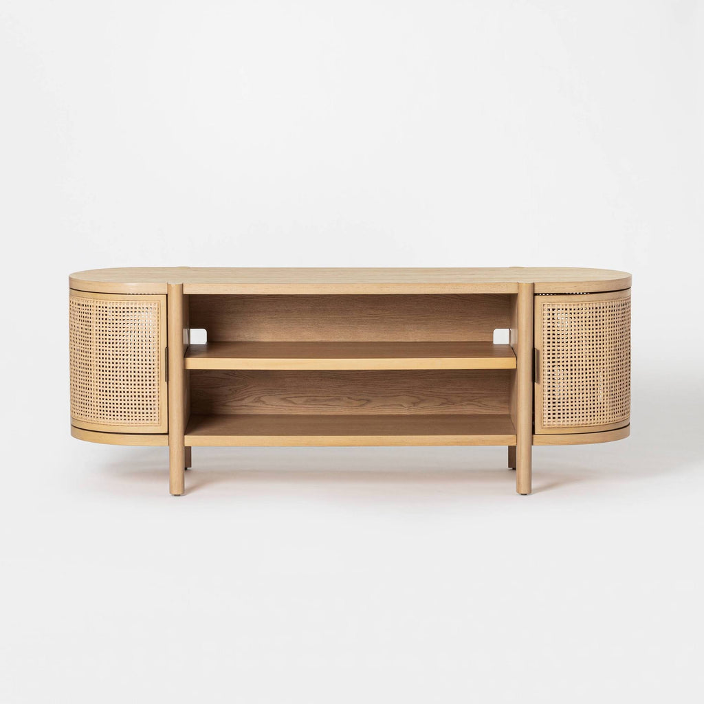 Natural Caned Door TV Stand F2496