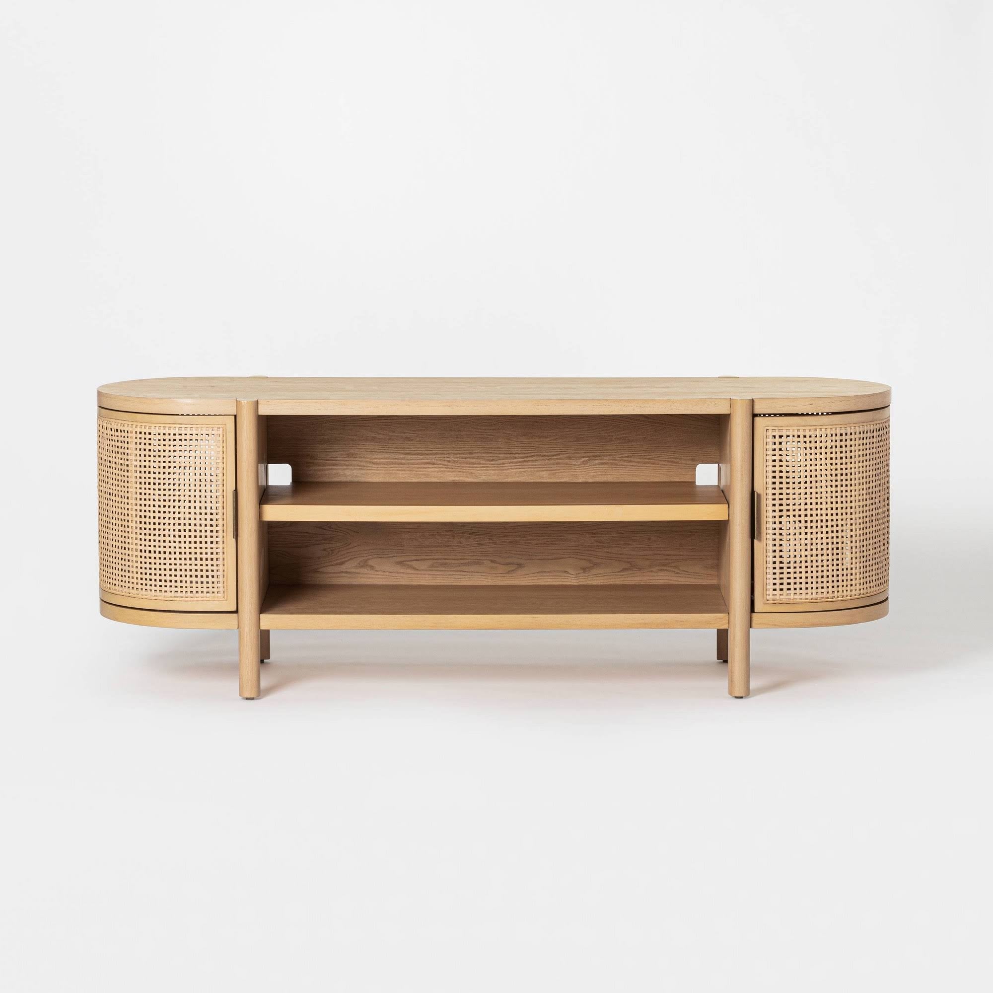 Natural Caned Door TV Stand F2496