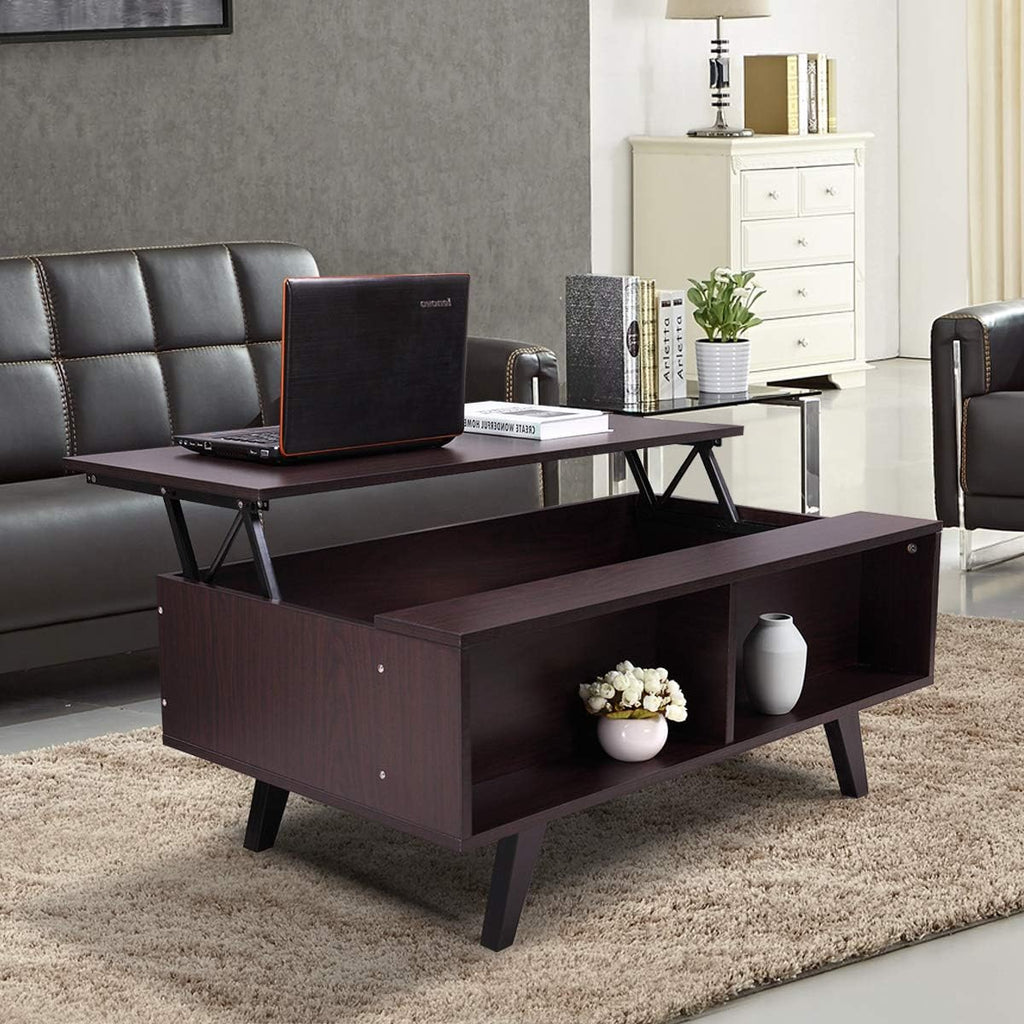 Walnut Lift Top Coffee Table with Hidden Compartment and Storage Cabinet D48009