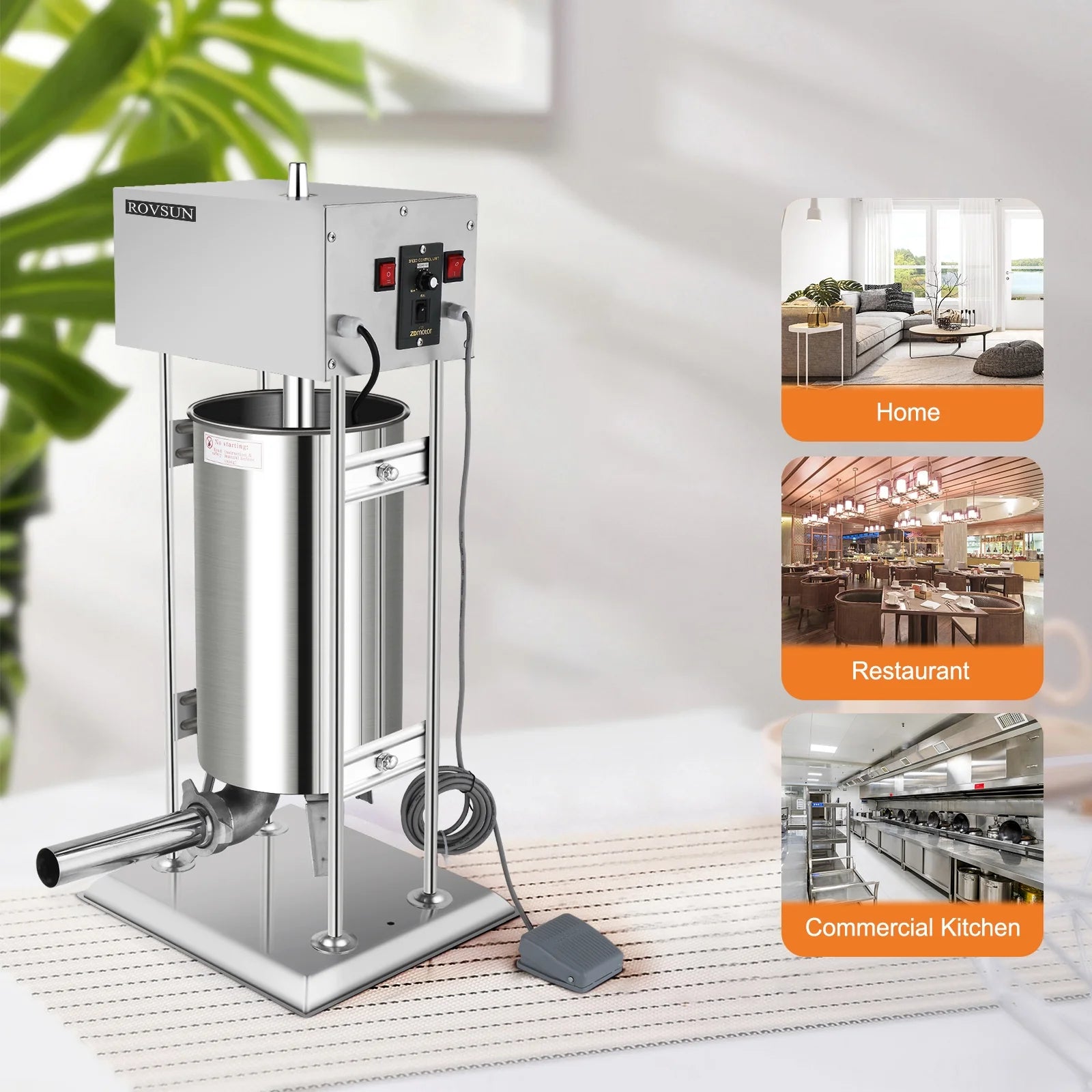 15.4LBS/10L Electric Stainless Steel Sausage Stuffer with 5 Stuffing Tubes O785194