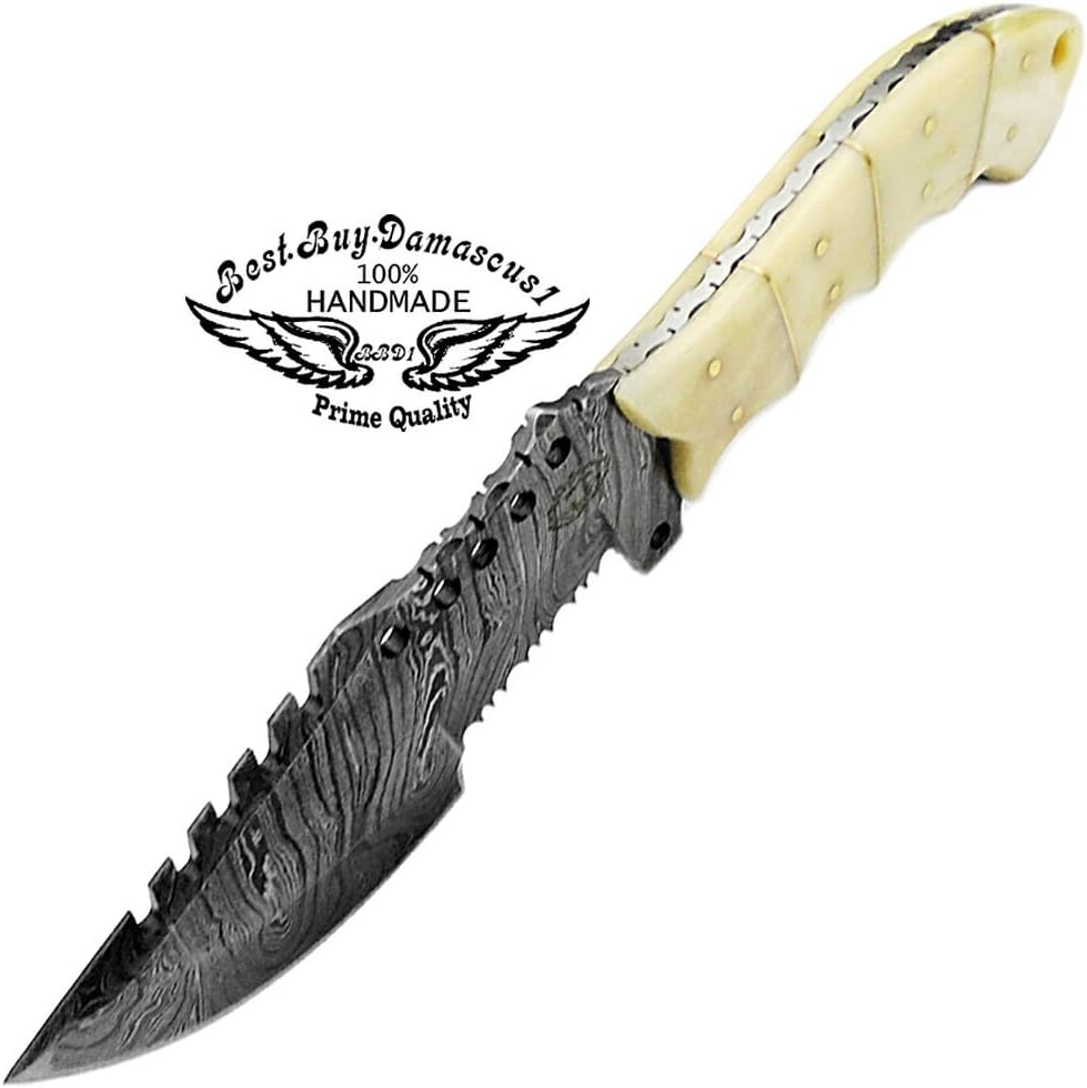 Camel Bone 9.5'' Fixed Blade Damascus Steel Hunting Knife U28695
