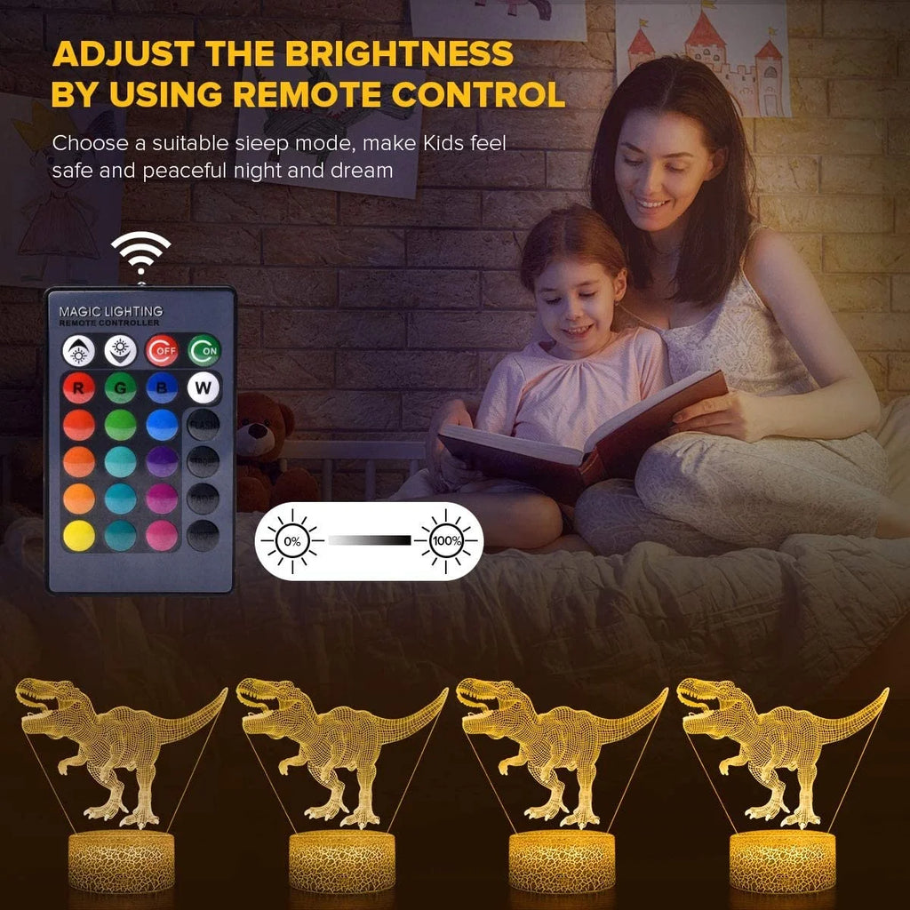 3D Dinosaur Night Light with Remote, 7 Colors + 16 Colors Changing Dimmable T Rex D351