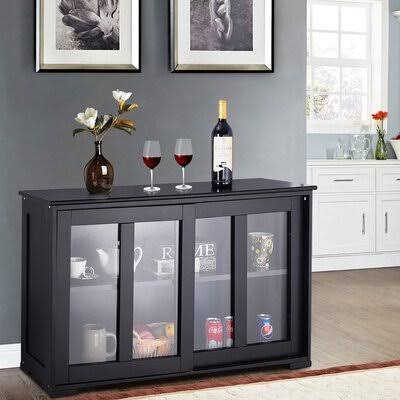 Black Sideboard Storage Cabinet with Sliding Door G220422