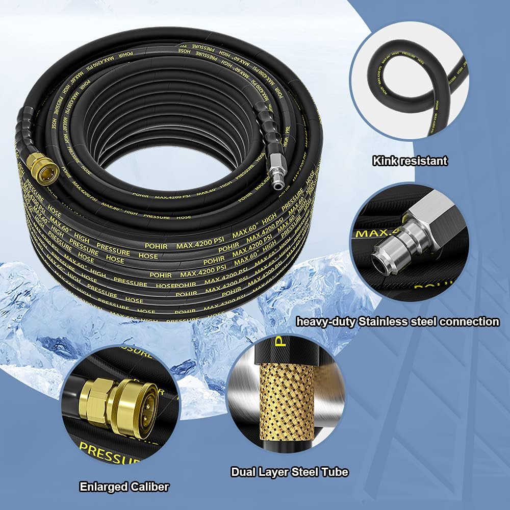 70 ft 3/8 Quick Connect Pressure Washer Hose 4200 PSI, Pack of 2 M9725