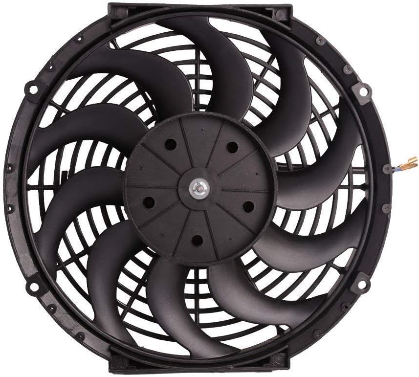 12V Slim Electric Cooling Radiator Fan with Fan Mounting Kit (12 Inch Black, 2 Pack) H891359