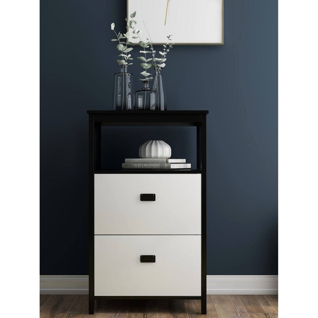 Black 2 Drawers Lateral File Cabinet with Open Compartment H682