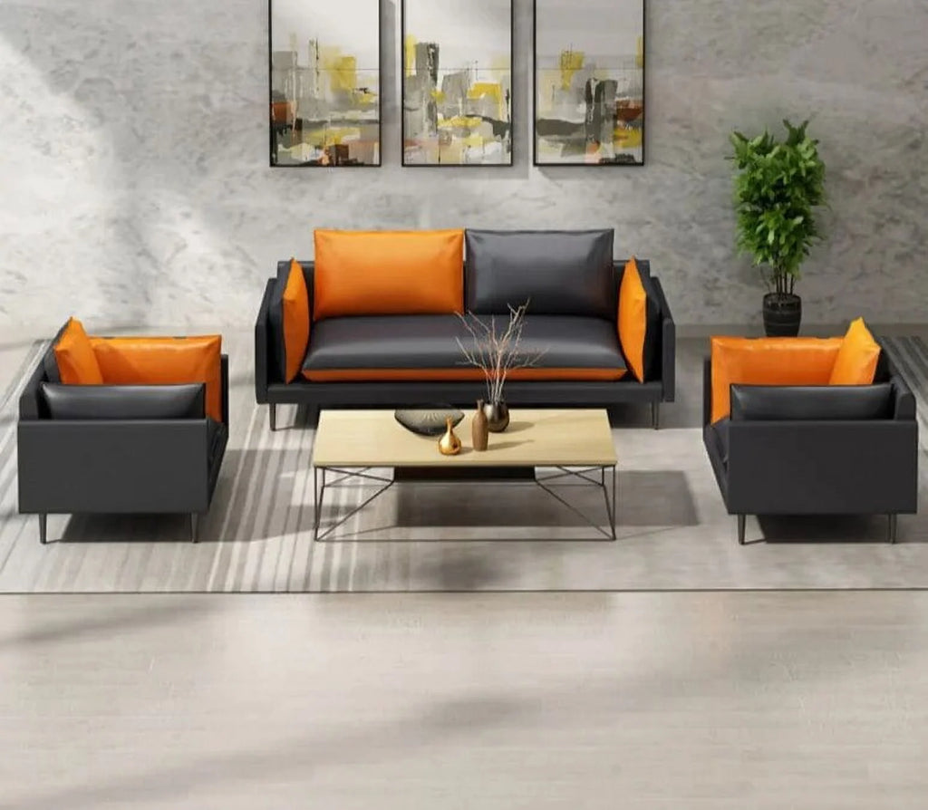 Leather Office Sofa Three Person Tea Table Combination Suit D6579