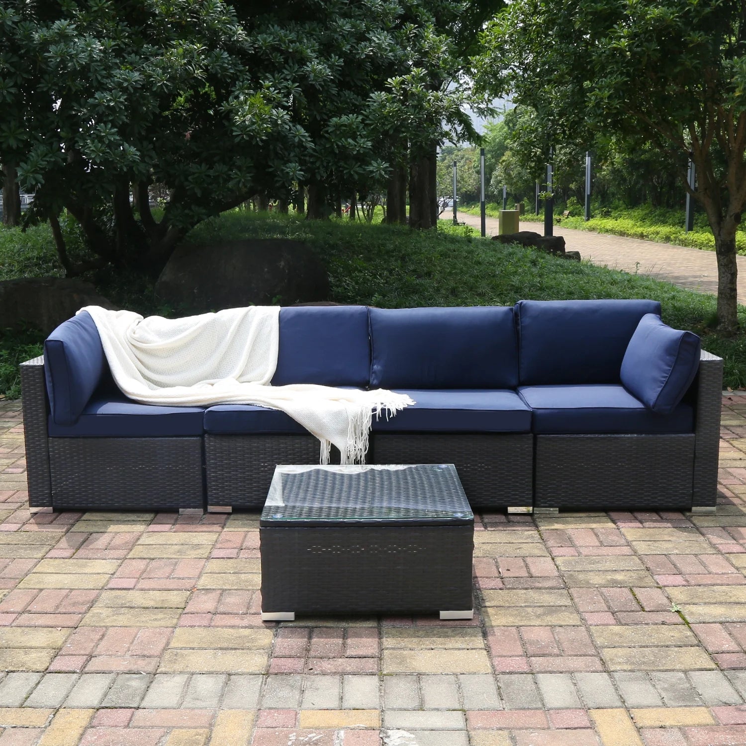 5 Pcs PE Rattan Patio Conversation Set O78626