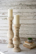Hand Carved Wooden Candle Stands, Set of 2 Z921437
