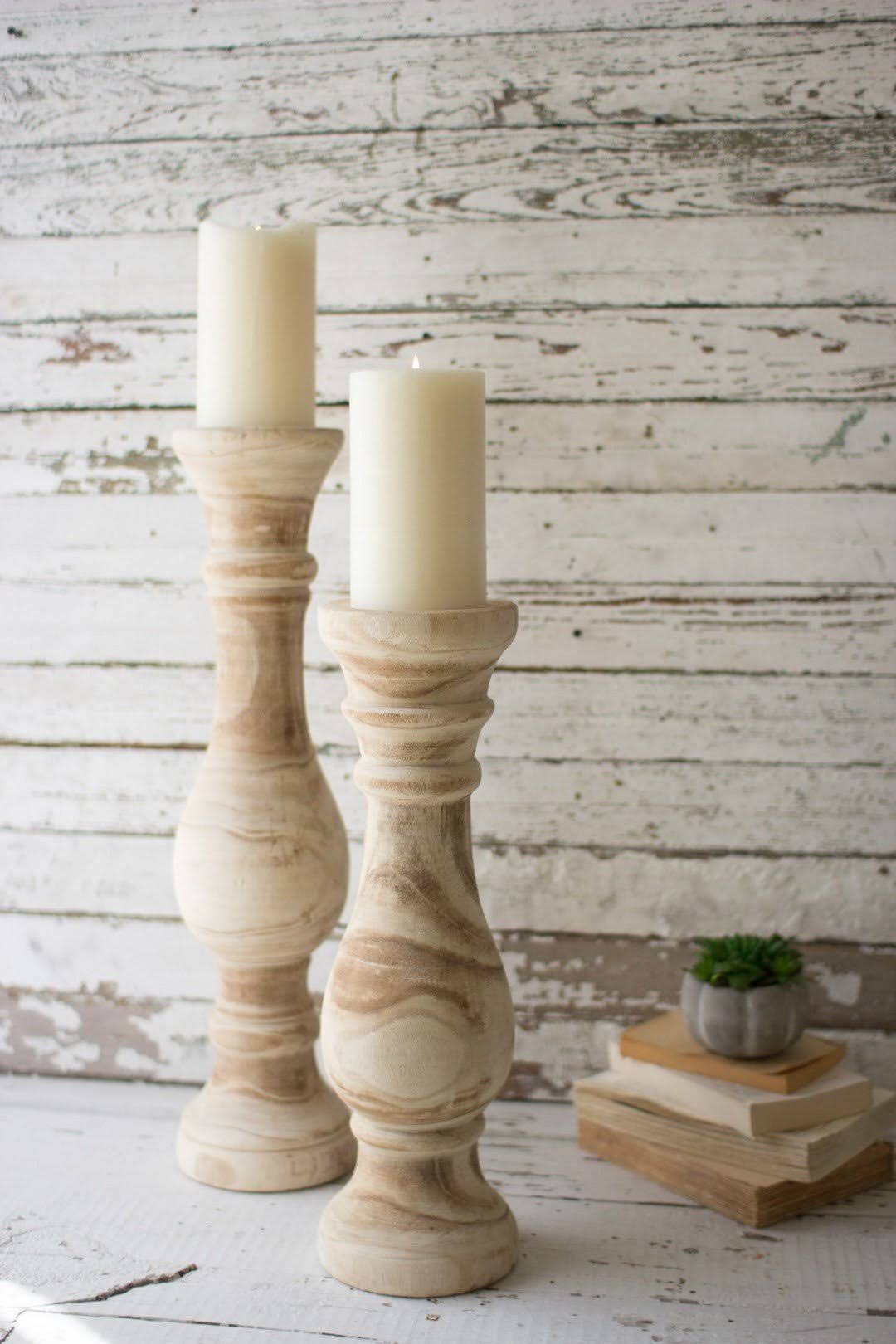 Hand Carved Wooden Candle Stands, Set of 2 Z921437