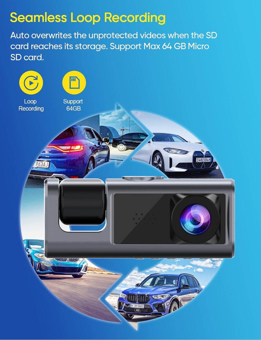 3 Channel 1080P Dash Cam with IR Night Vision, Pack of 2 V5114
