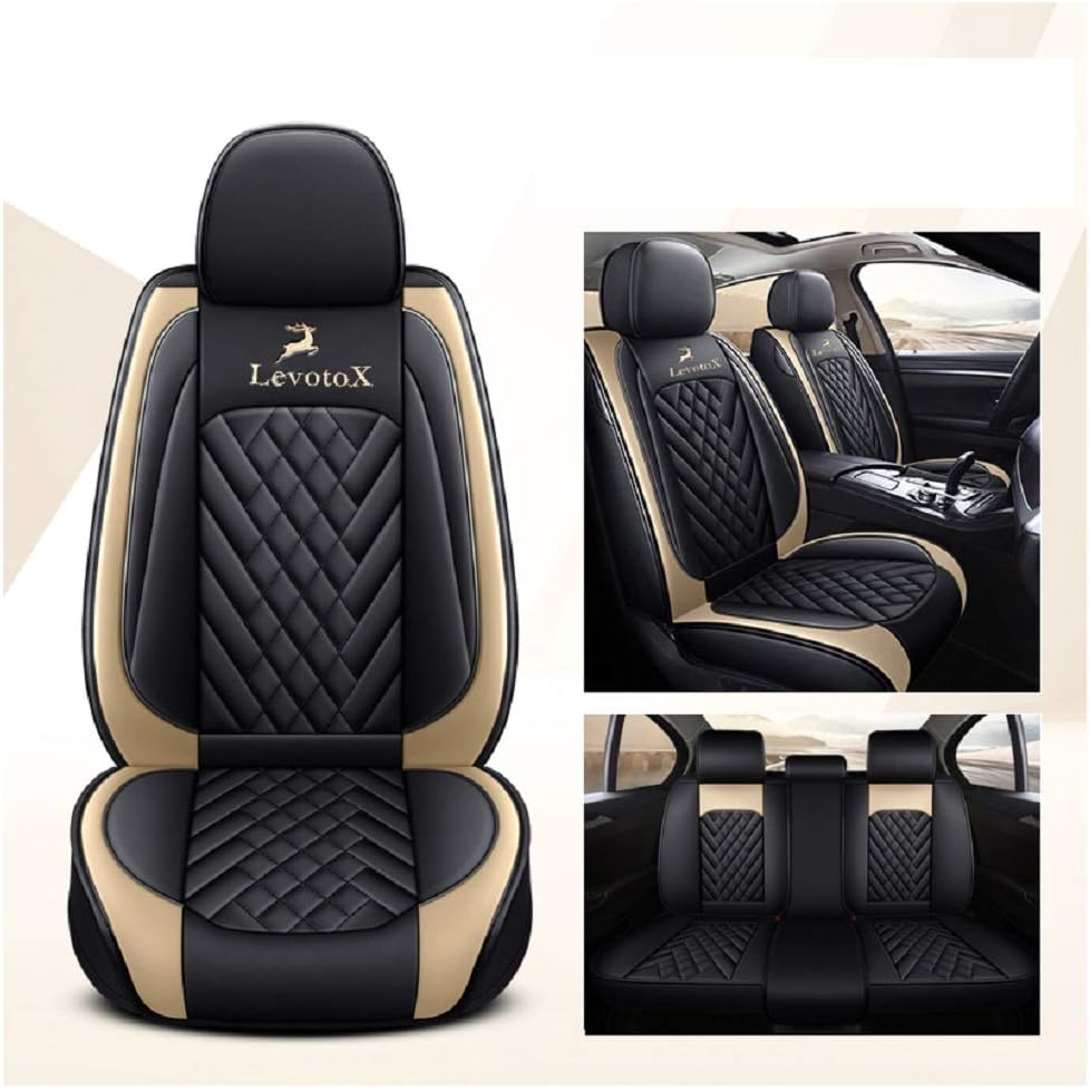 L-Black-Beige 5 Seats Full Set Car Seat Covers F139389