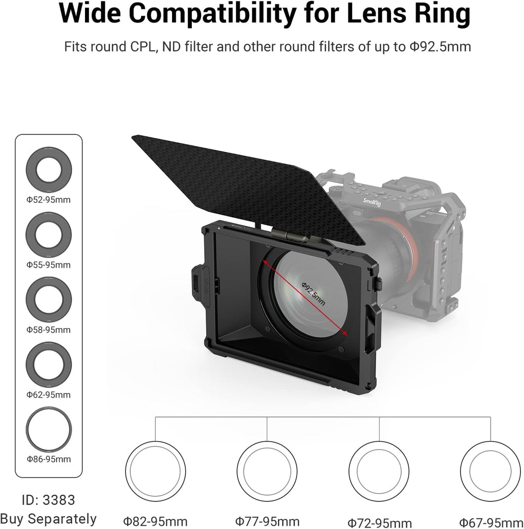 Mini Matte Box Lite with Top Flag for DSLRs and Mirrorless Cameras, Compatible with 67mm/72mm/77mm/82mm/95mm Lenses, with Filter Tray S5801