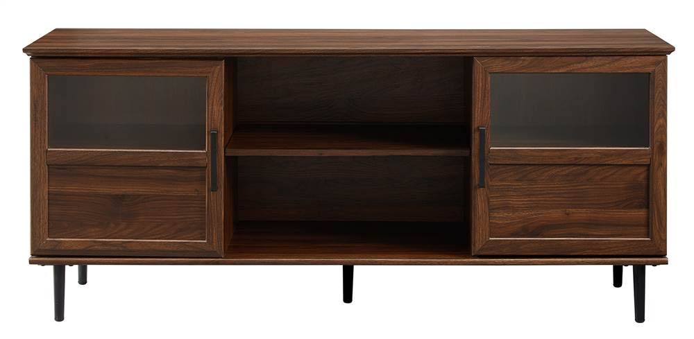 Dark Walnut Glass Wood TV Console T9938