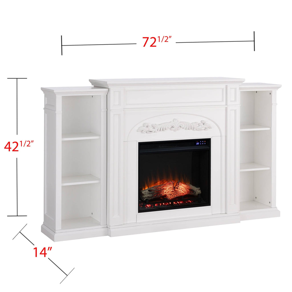 White Bookcase Electric Fireplace Brick M706