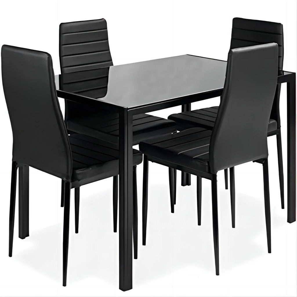 5 Piece Dining Table Set with Tempered Glass Table and 4 Faux Leather Chairs C5909
