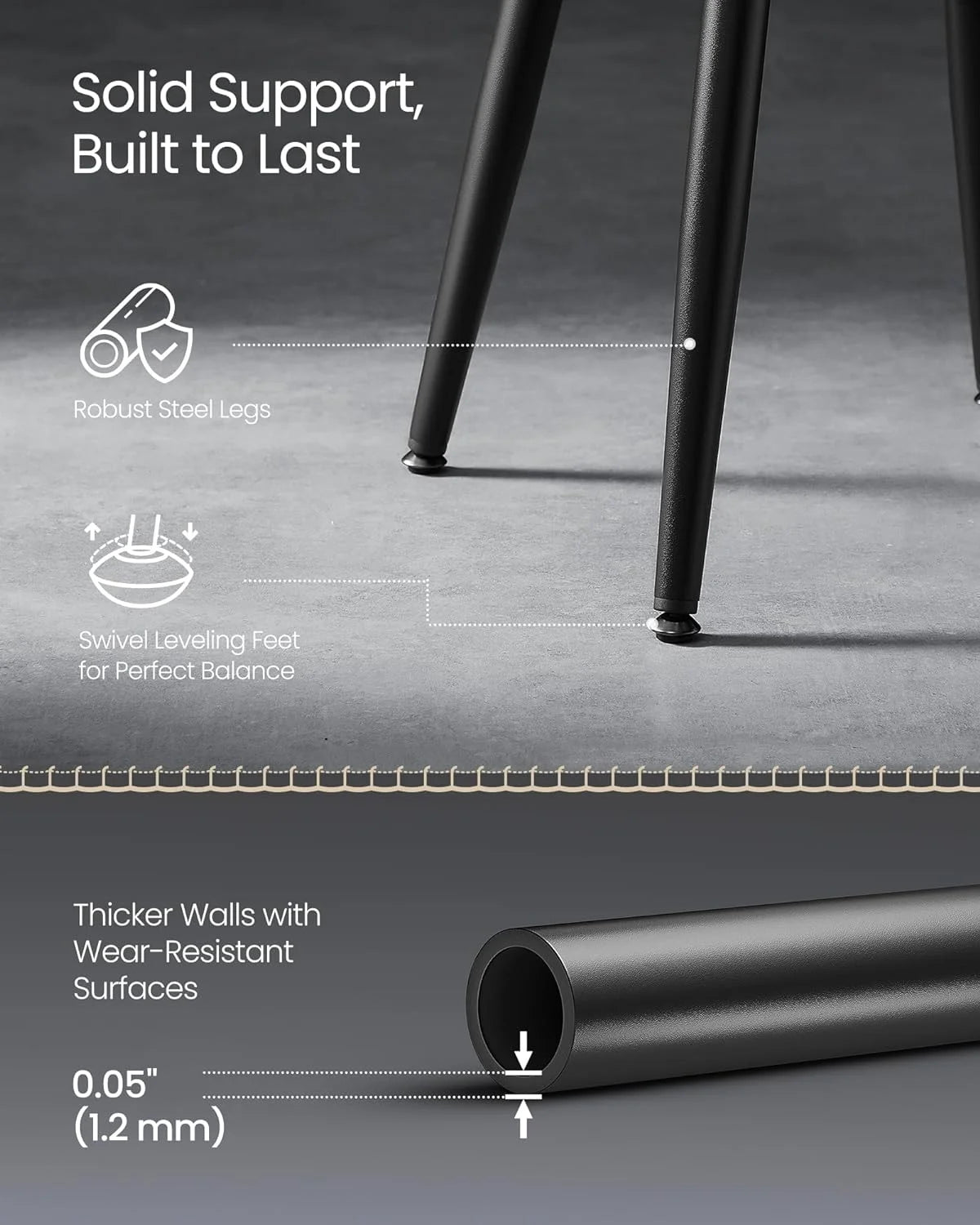 Set of 2 Upholstered Synthetic Leather Dining Stools, Ink Black L4023