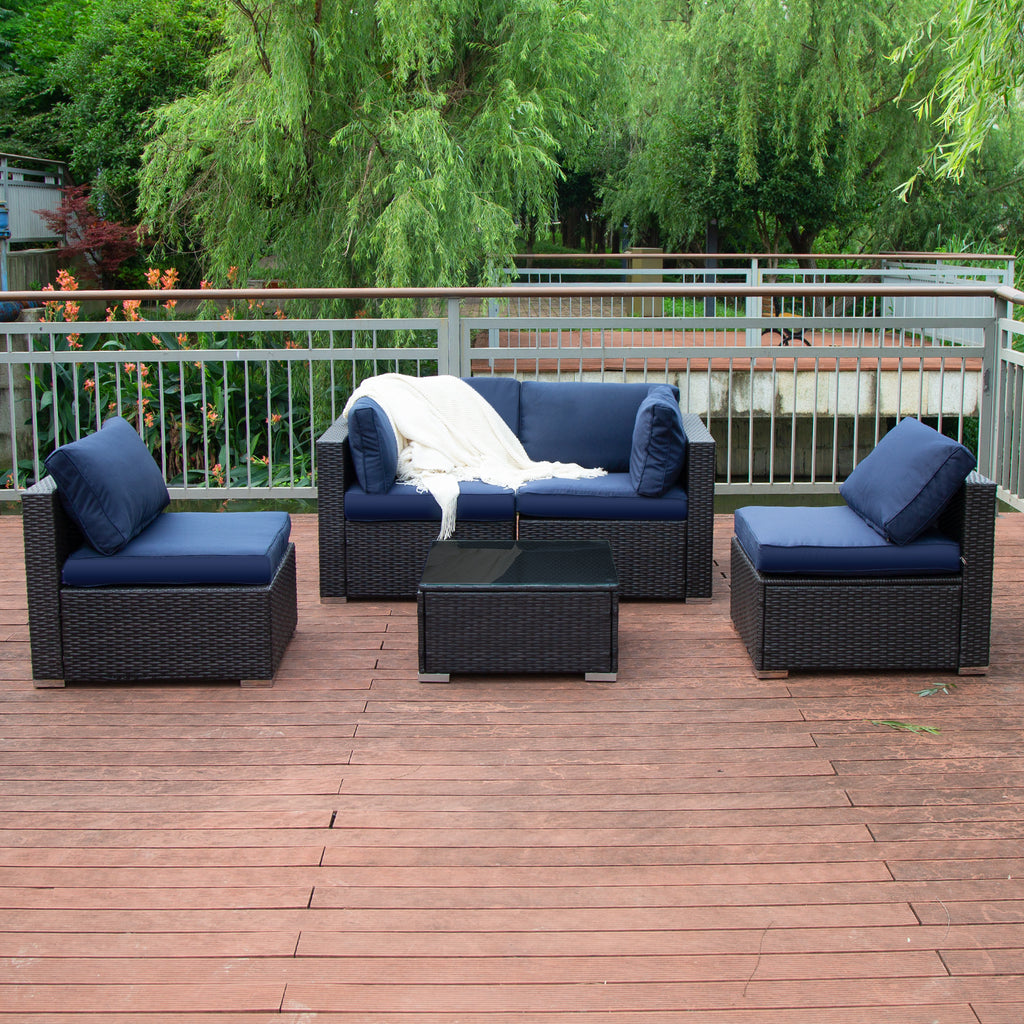5 Pcs PE Rattan Patio Conversation Set O78626