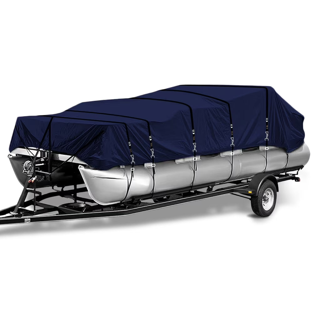 900D Waterproof Pontoon Boat Cover with Windproof Metal Buckle Straps C394