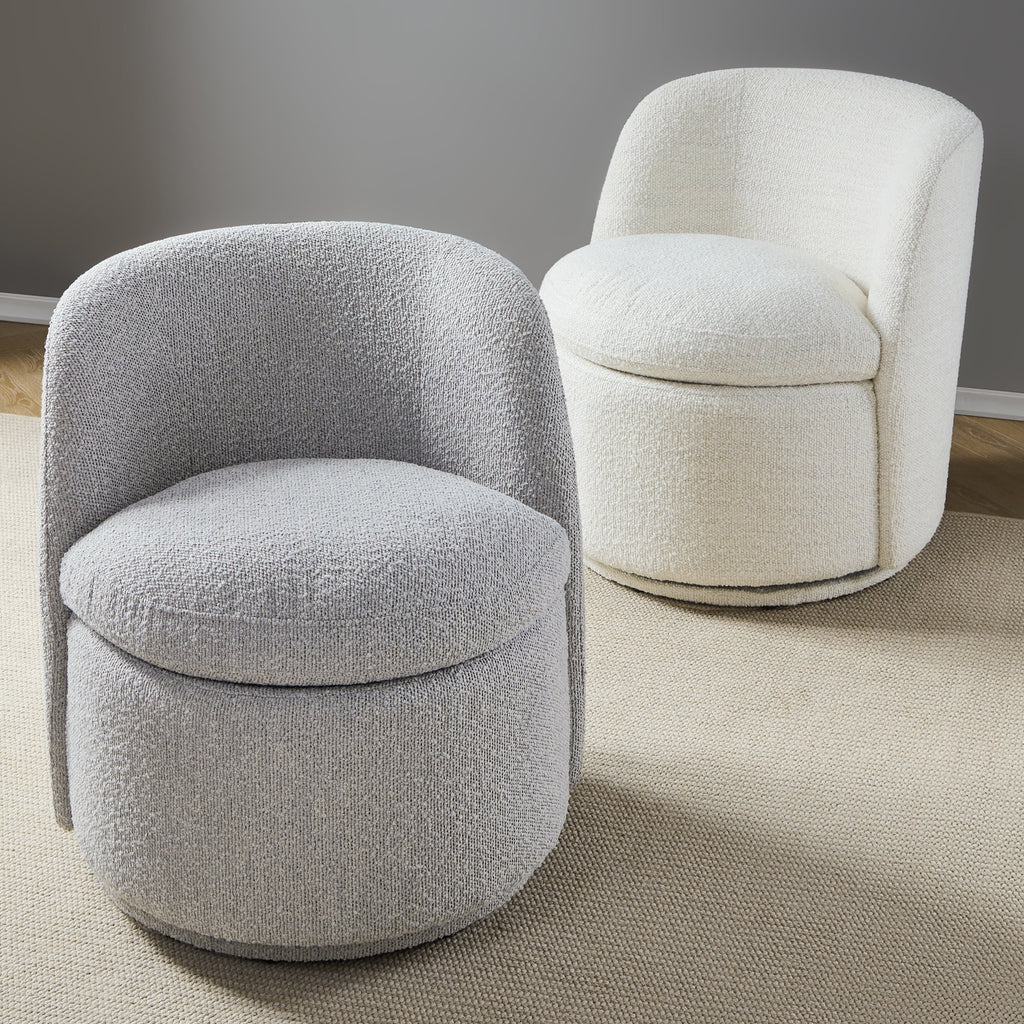 White Boucle Swivel Accent Chair O6876