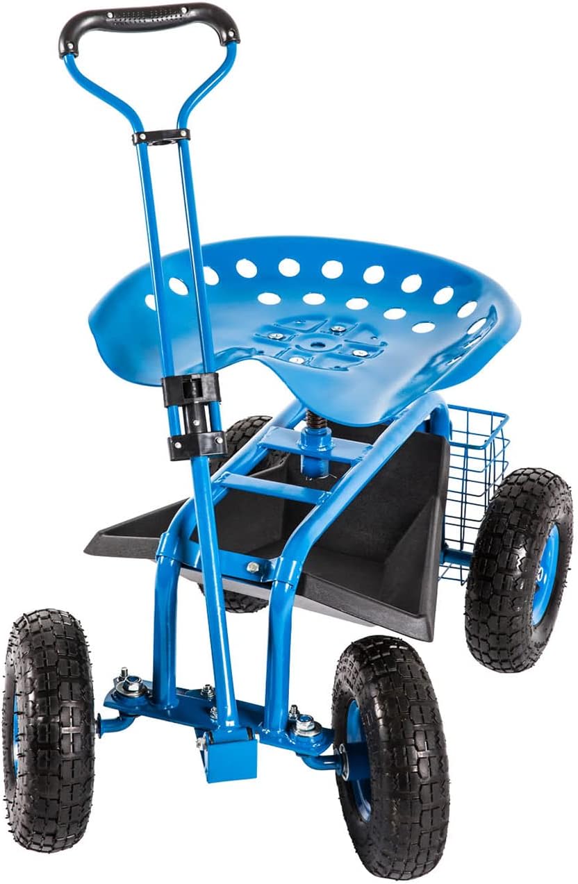 Garden Cart Rolling Work Seat with Tool Tray B889306