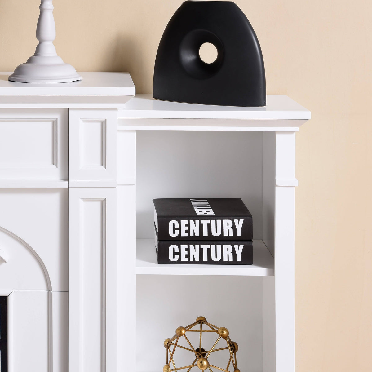 White Bookcase Electric Fireplace Brick M706