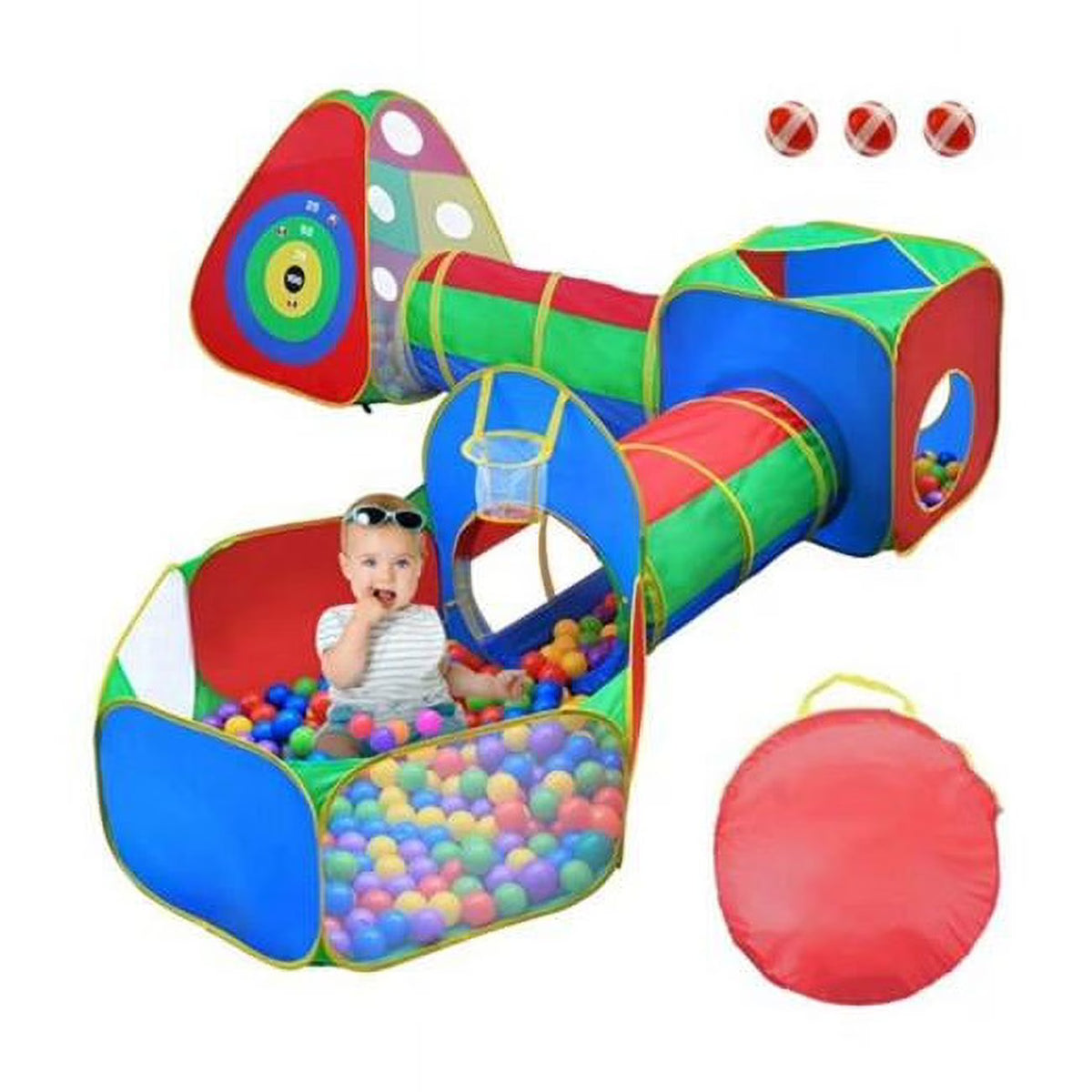 Ball Pit Tents Pop Up Playhouse with 2 Crawl Tunnel & 2 Tent, Multi Color - 5 Piece M772215
