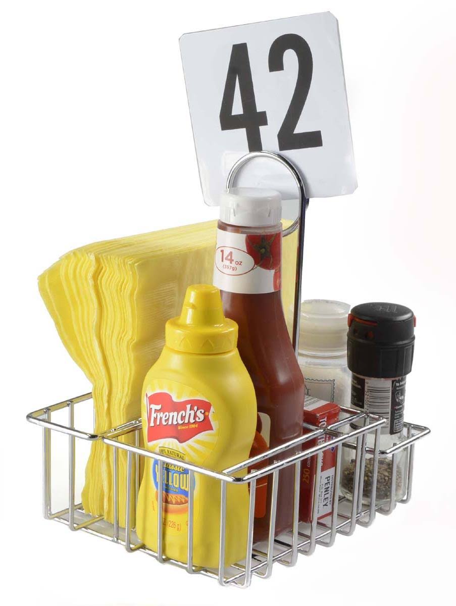 Silver Wire Condiment Caddy with Sign Clip and 4 Compartments F898901